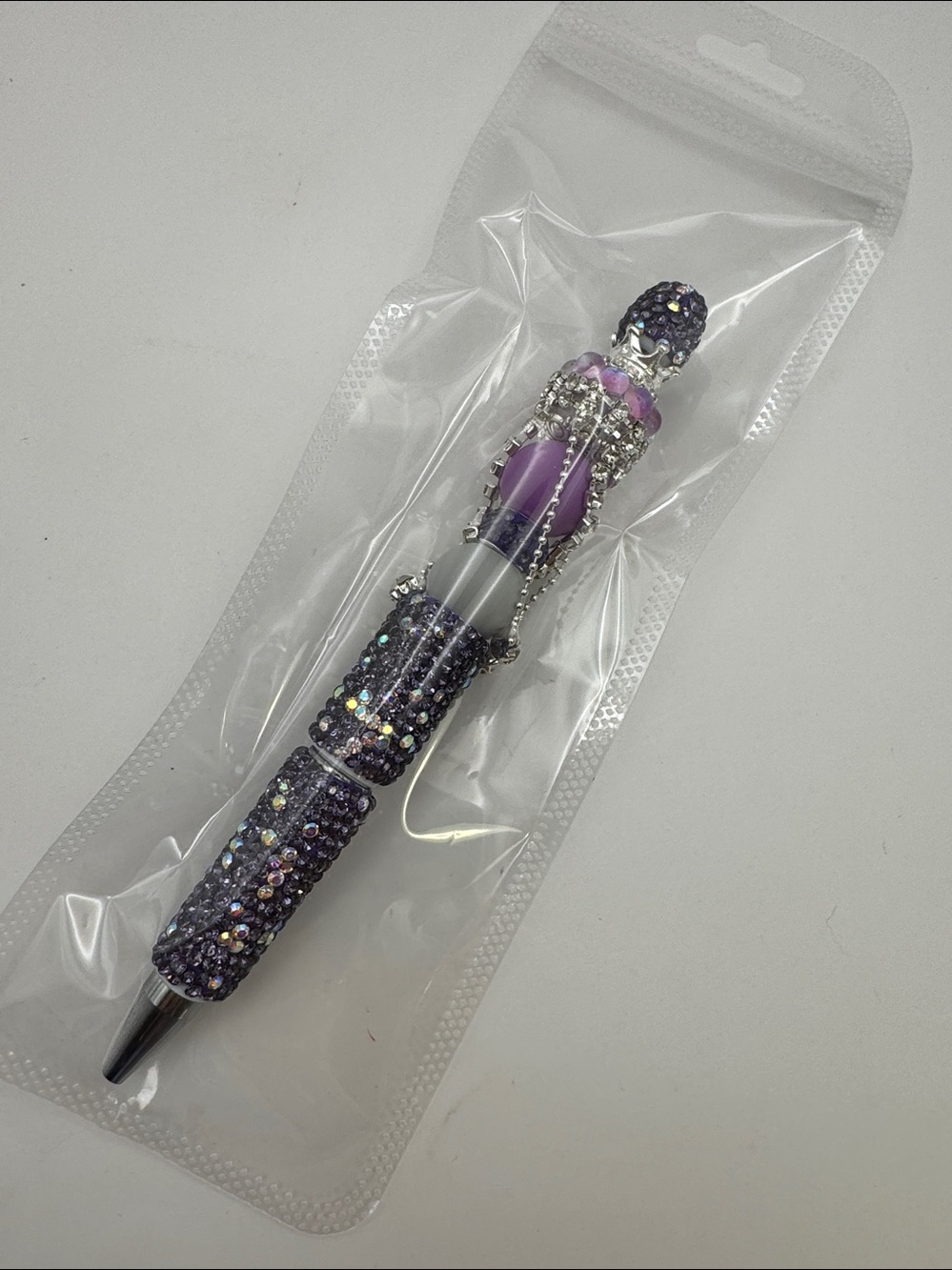 Handmade Aurora Purple Crystal Bling Pen With Dangling Rhinestone Chain Pendants - Picture 10 of 10